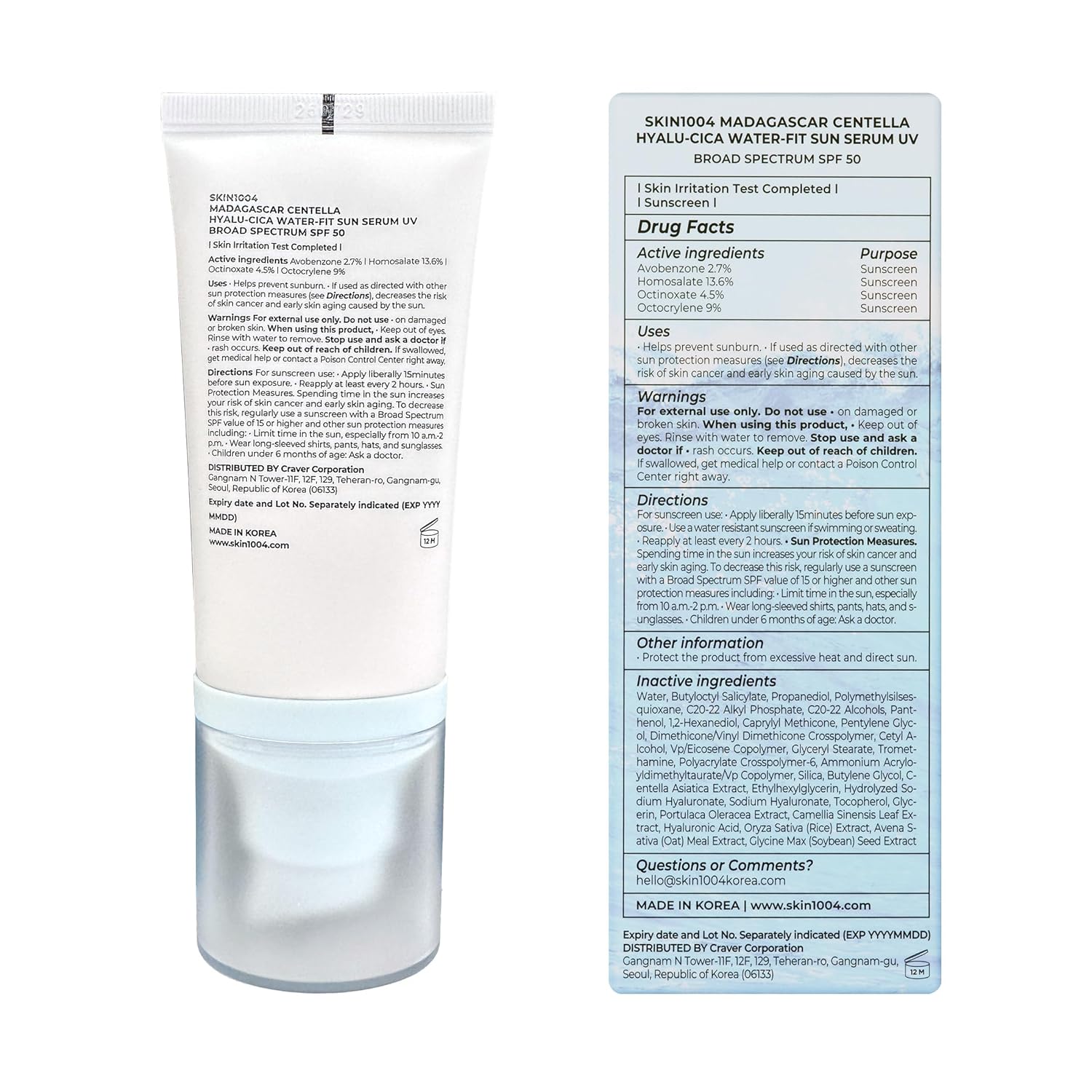 SKIN1004 Madagascar Centella Hyalu-Cica Water-Fit Sun Serum UV 50ml